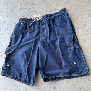 Navy Cargo Shorts with White Stitching